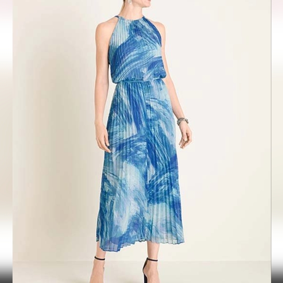 Chico's Dresses & Skirts - Blue Abstract Pleated Halter Maxi Dress - Women Chico's